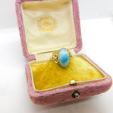 14ct Yellow Gold Cabochon Cut Blue Larimar Set Band Ring Vintage c1970