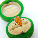 9ct Yellow Gold & Baltic Amber Band Ring Vintage c1970