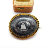 Victorian Gilt Metal & Porcelain 'In Memory of My Dear Friend' Mourning Brooch