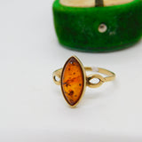 9ct Yellow Gold & Baltic Amber Band Ring Vintage c1970