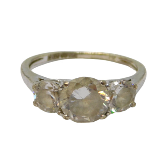 9ct White Gold Three-Stone Spinel Set Dress Ring Vintage c1980 Sheffield