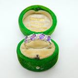 9ct White Gold, Amethyst & Diamond Four-Stone Ring Vintage c1990 Birmingham