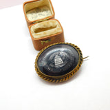 Victorian Gilt Metal & Porcelain 'In Memory of My Dear Friend' Mourning Brooch