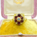 14ct Gold, Almandine Garnet & Water Opal Cluster Ring Antique c1920 Art Deco