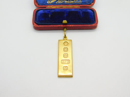 9ct Yellow Gold 1/2 ozt Bullion Bar Ingot Pendant Vintage 1977 Sheffield