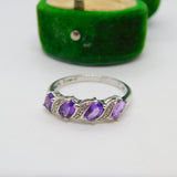 9ct White Gold, Amethyst & Diamond Four-Stone Ring Vintage c1990 Birmingham