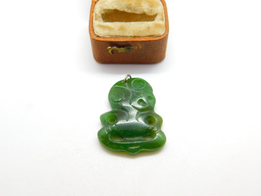 New Zealand Maori Carved Nephrite Jade Tiki Charm Pendant c1920 Antique