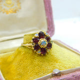 14ct Gold, Almandine Garnet & Water Opal Cluster Ring Antique c1920 Art Deco