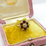 14ct Gold, Almandine Garnet & Water Opal Cluster Ring Antique c1920 Art Deco