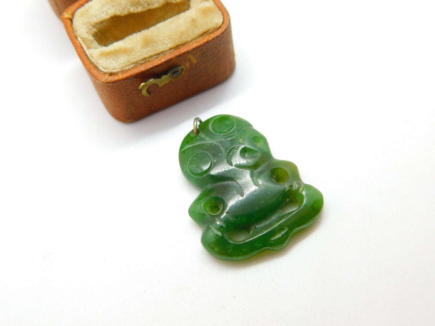 New Zealand Maori Carved Nephrite Jade Tiki Charm Pendant c1920 Antique