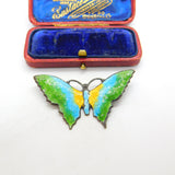 Scandinavian Sterling Silver Colourful Enamel Butterfly Brooch c1930 Antique