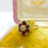14ct Gold, Almandine Garnet & Water Opal Cluster Ring Antique c1920 Art Deco