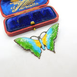 Scandinavian Sterling Silver Colourful Enamel Butterfly Brooch c1930 Antique