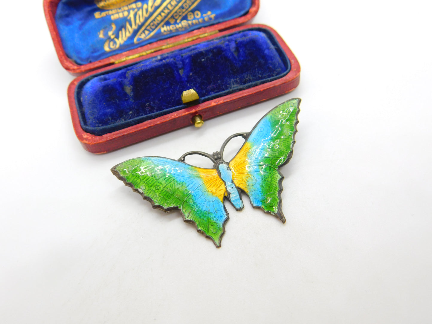 Scandinavian Sterling Silver Colourful Enamel Butterfly Brooch c1930 Antique