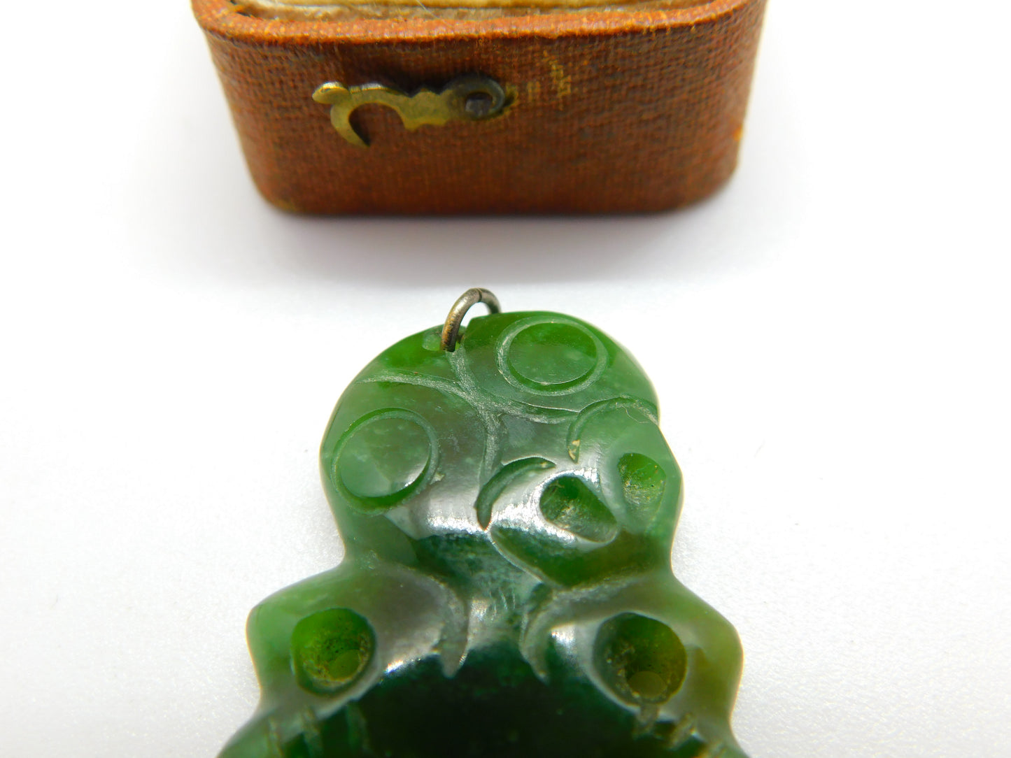 New Zealand Maori Carved Nephrite Jade Tiki Charm Pendant c1920 Antique