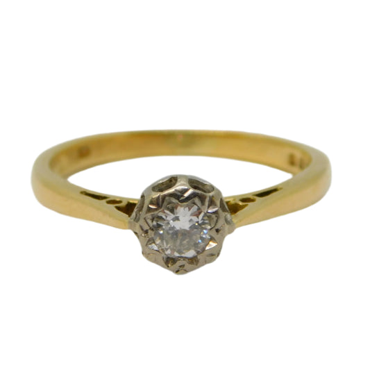 18ct Yellow Gold 0.2ct Diamond Set Solitaire Ring Vintage 1969 London