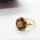14ct Gold, Almandine Garnet & Water Opal Cluster Ring Antique c1920 Art Deco