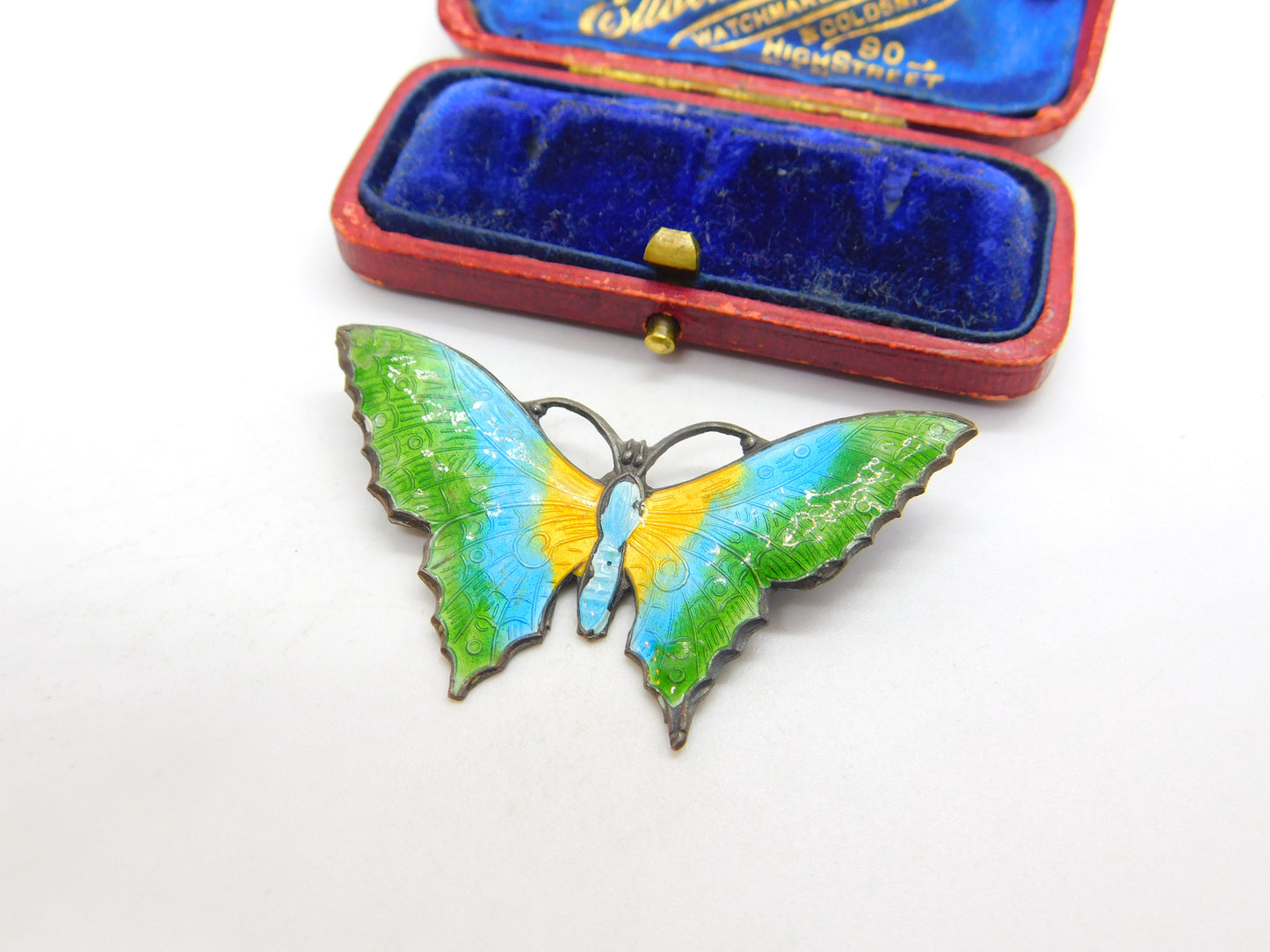 Scandinavian Sterling Silver Colourful Enamel Butterfly Brooch c1930 Antique