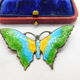 Scandinavian Sterling Silver Colourful Enamel Butterfly Brooch c1930 Antique