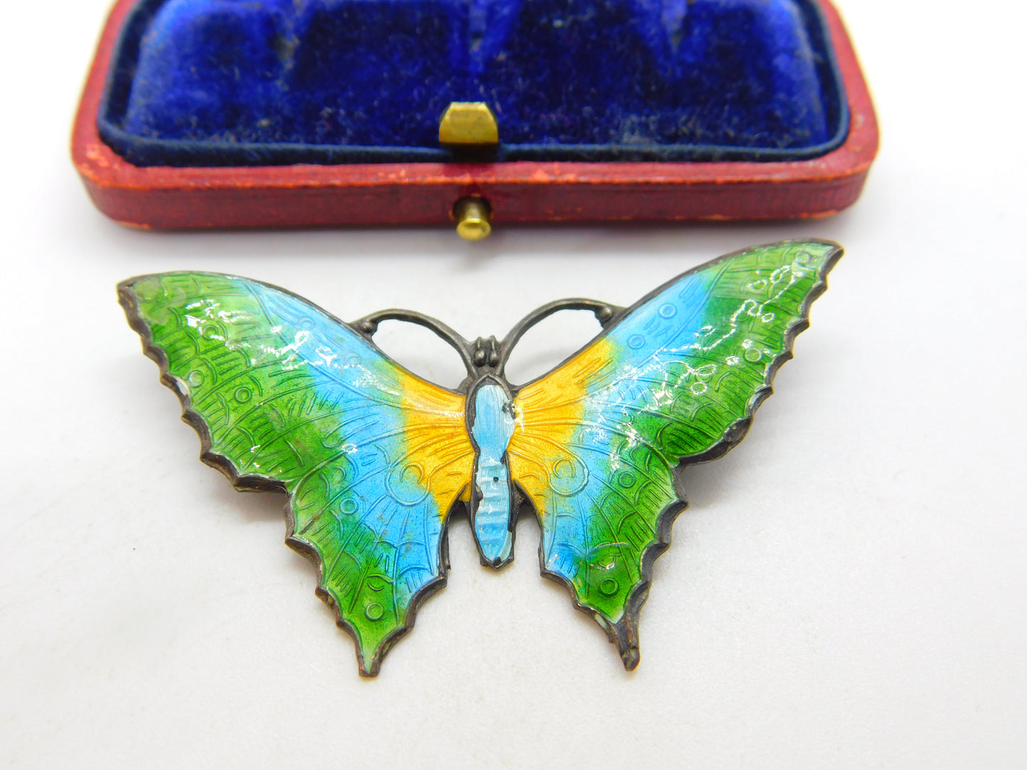 Scandinavian Sterling Silver Colourful Enamel Butterfly Brooch c1930 Antique