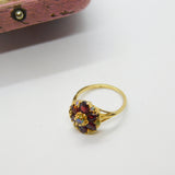 14ct Gold, Almandine Garnet & Water Opal Cluster Ring Antique c1920 Art Deco