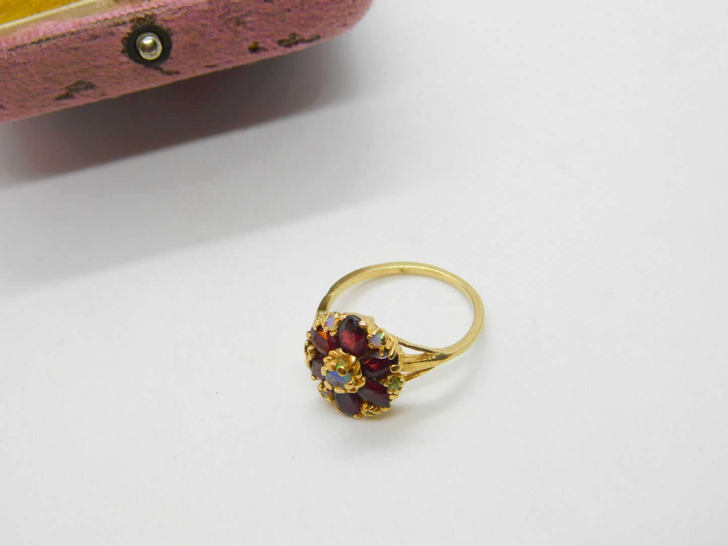 14ct Gold, Almandine Garnet & Water Opal Cluster Ring Antique c1920 Art Deco