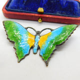 Scandinavian Sterling Silver Colourful Enamel Butterfly Brooch c1930 Antique