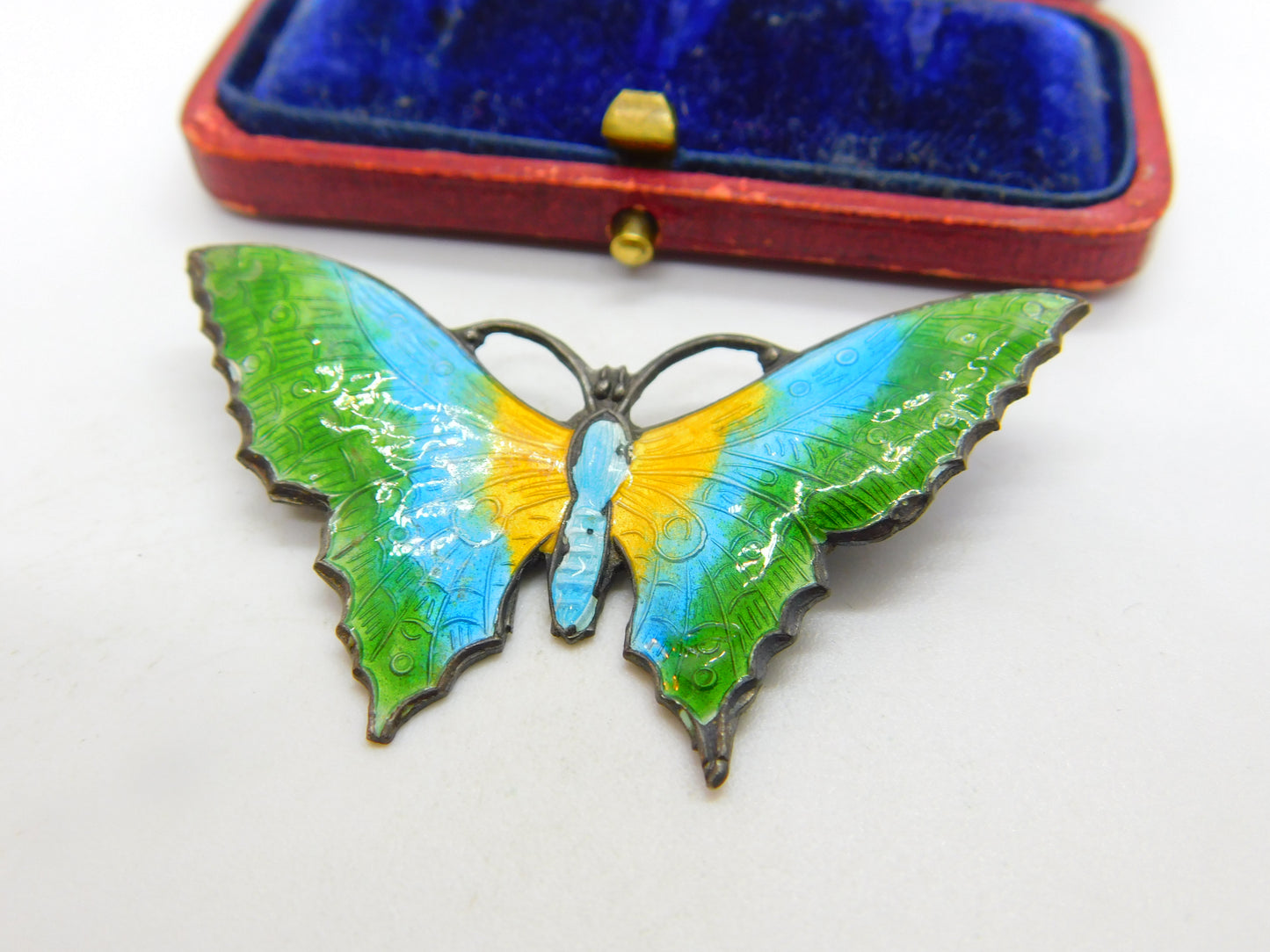 Scandinavian Sterling Silver Colourful Enamel Butterfly Brooch c1930 Antique