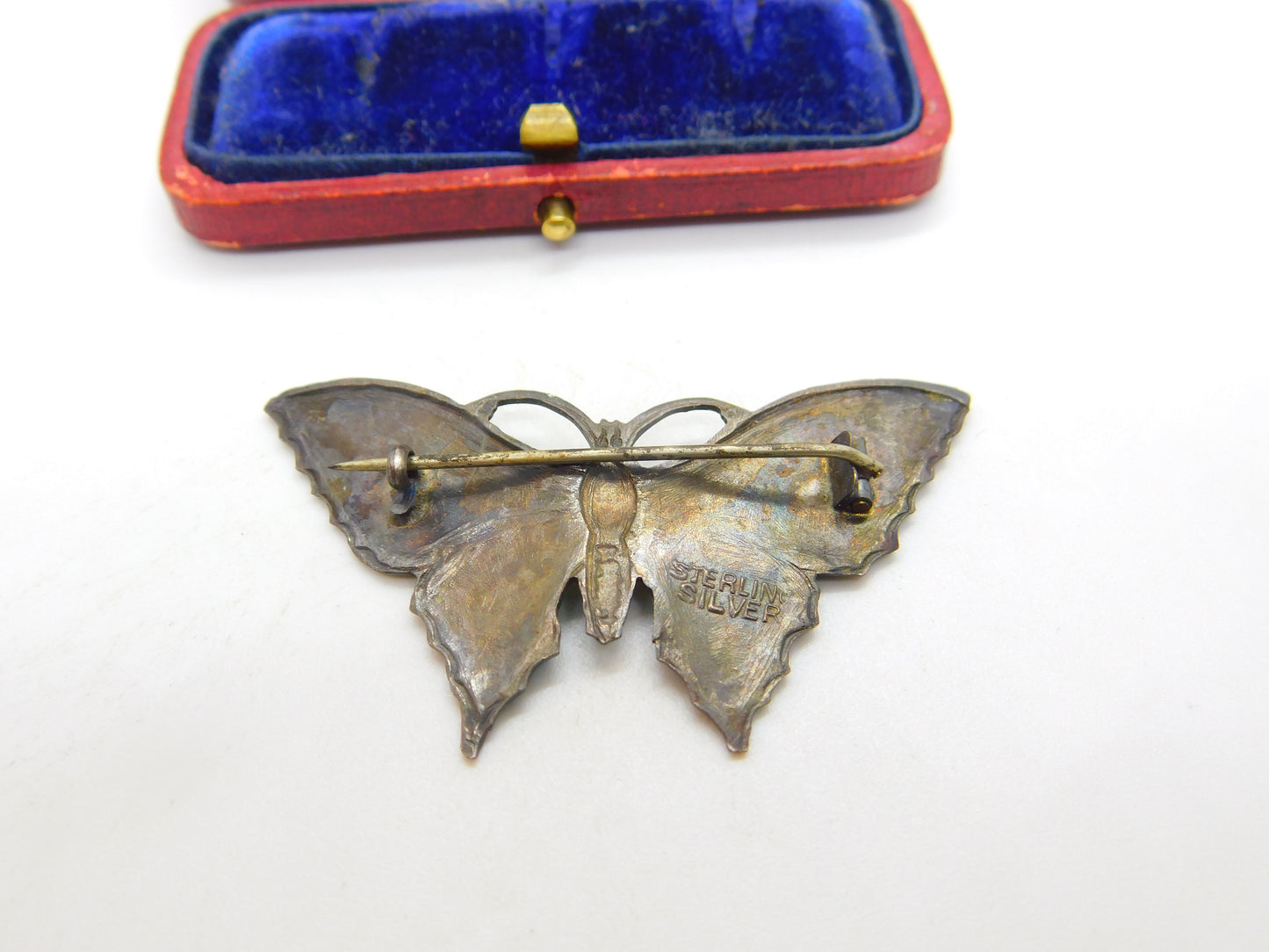 Scandinavian Sterling Silver Colourful Enamel Butterfly Brooch c1930 Antique