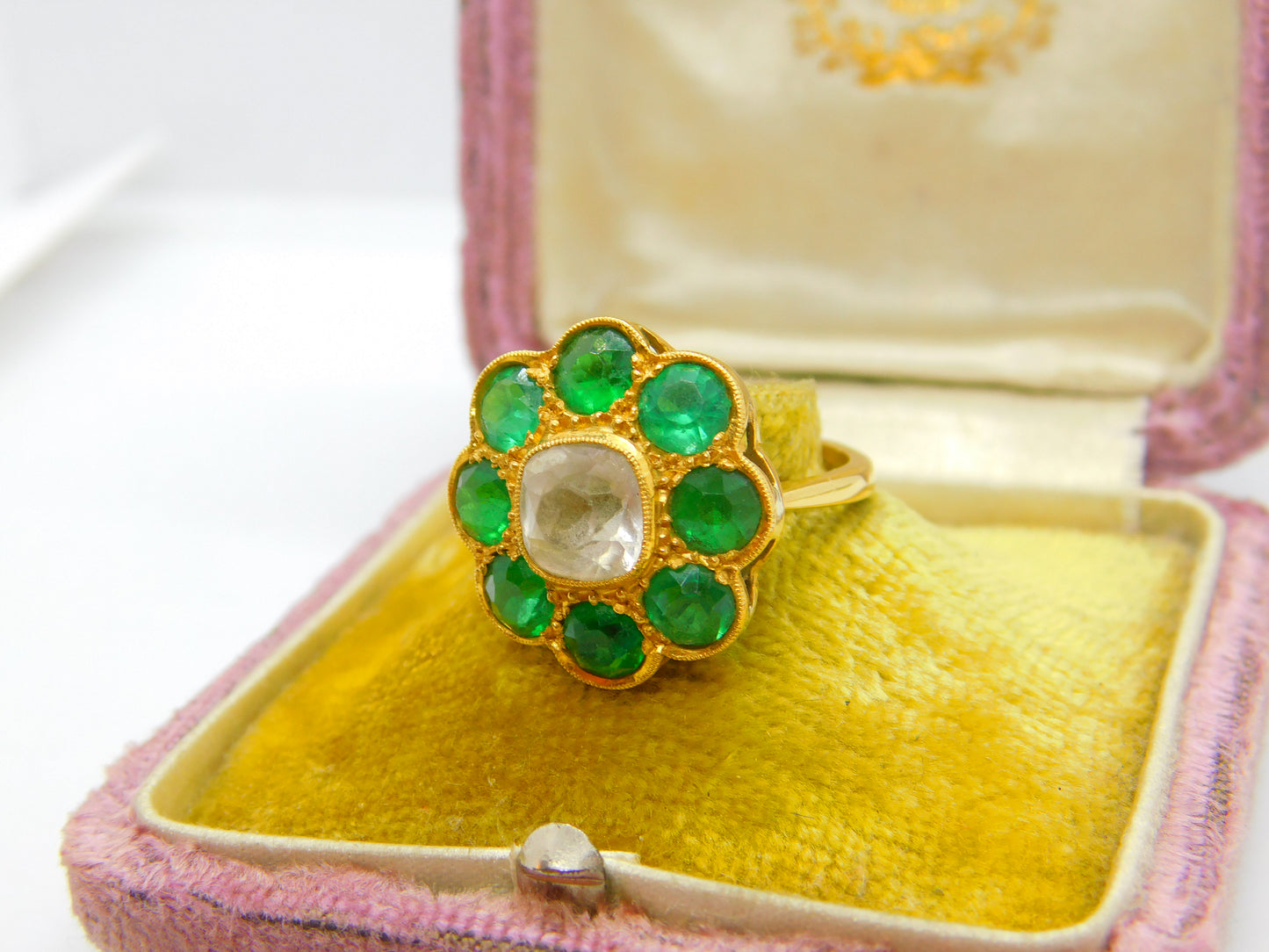 Victorian 22ct Yellow Gold, Green-White Paste Set Cluster Ring Indian c1890