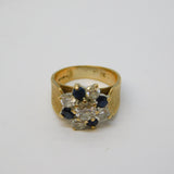 9ct Yellow Gold, Sapphire & Spinel Set Floral Cluster Ring Vintage 1974 London