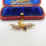 9ct Yellow Gold, Sapphire & Bird Bird in Flight Brooch 1990 London Vintage
