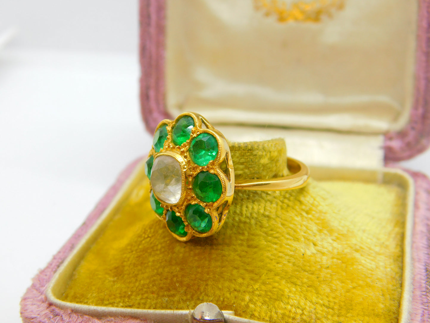 Victorian 22ct Yellow Gold, Green-White Paste Set Cluster Ring Indian c1890