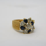 9ct Yellow Gold, Sapphire & Spinel Set Floral Cluster Ring Vintage 1974 London