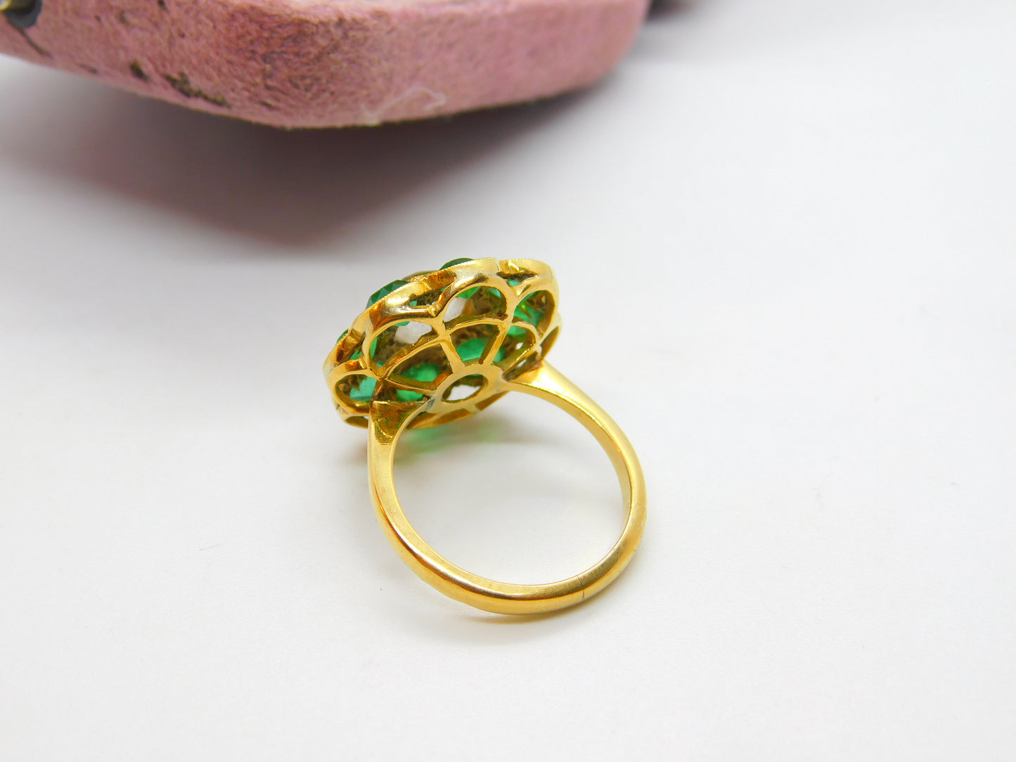 Victorian 22ct Yellow Gold, Green-White Paste Set Cluster Ring Indian c1890