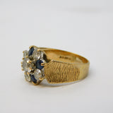 9ct Yellow Gold, Sapphire & Spinel Set Floral Cluster Ring Vintage 1974 London