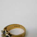 9ct Yellow Gold, Sapphire & Spinel Set Floral Cluster Ring Vintage 1974 London