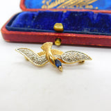9ct Yellow Gold, Sapphire & Bird Bird in Flight Brooch 1990 London Vintage