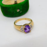 9ct Yellow Gold, Amethyst & Diamond Dress Ring Vintage c1990 Birmingham