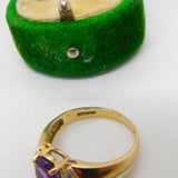 9ct Yellow Gold, Amethyst & Diamond Dress Ring Vintage c1990 Birmingham