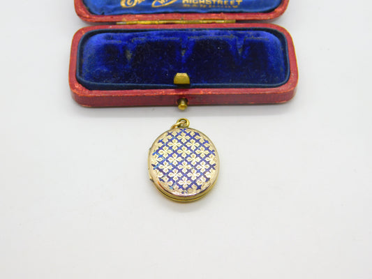 Victorian 9ct Gold Back & Front Sweetheart Locket with Blue Enamel c1880 Antique