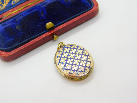 Victorian 9ct Gold Back & Front Sweetheart Locket with Blue Enamel c1880 Antique