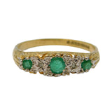 9ct Yellow Gold, Emerald & Diamond Boat Ring Vintage 1990 London