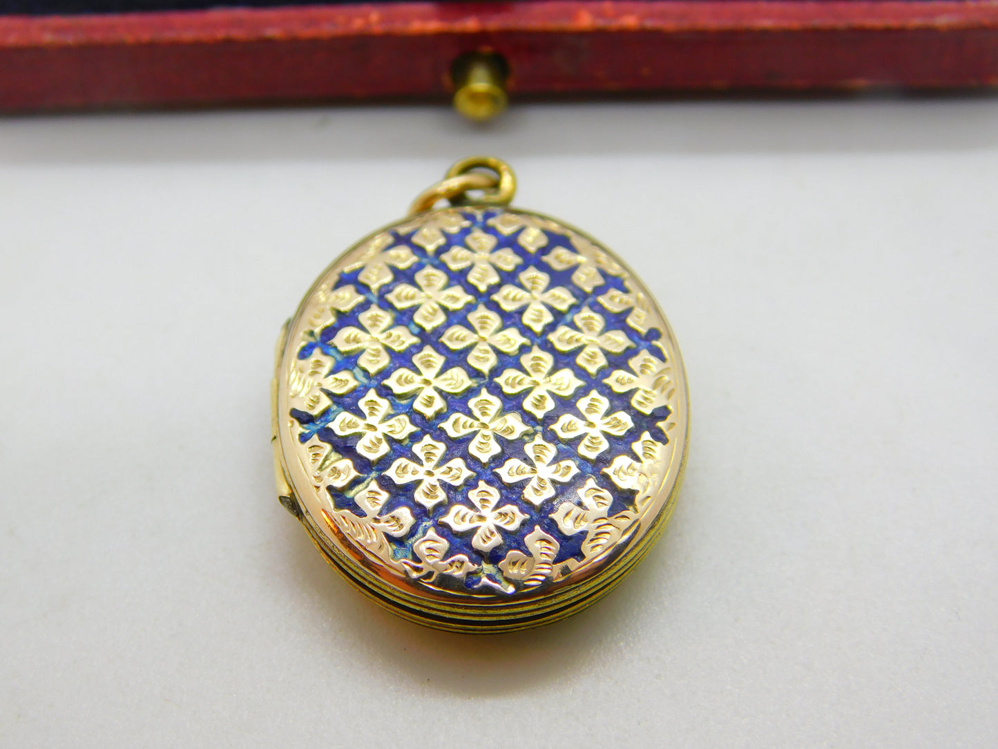 Victorian 9ct Gold Back & Front Sweetheart Locket with Blue Enamel c1880 Antique