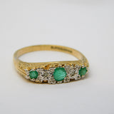9ct Yellow Gold, Emerald & Diamond Boat Ring Vintage 1990 London
