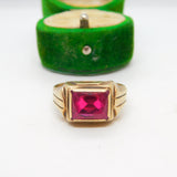 10ct Yellow Gold & 3ct Ruby Signet Ring Vintage c1960