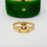 9ct Yellow Gold Irish Claddagh Wedding Ring Vintage c1970 Size J 1/2 UK