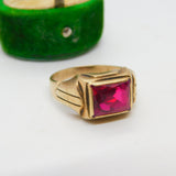 10ct Yellow Gold & 3ct Ruby Signet Ring Vintage c1960