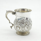 Victorian Sterling Silver Floral Repousse Christening Mug Antique 1896 London