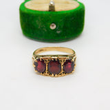 9ct Yellow Gold Victorian Style Garnet Set Boat Ring Vintage 1994 Birmingham